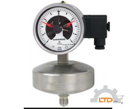 Model 632.51+8xx Capsule pressure gauge With switch contacts, stainless steel series, high overpress